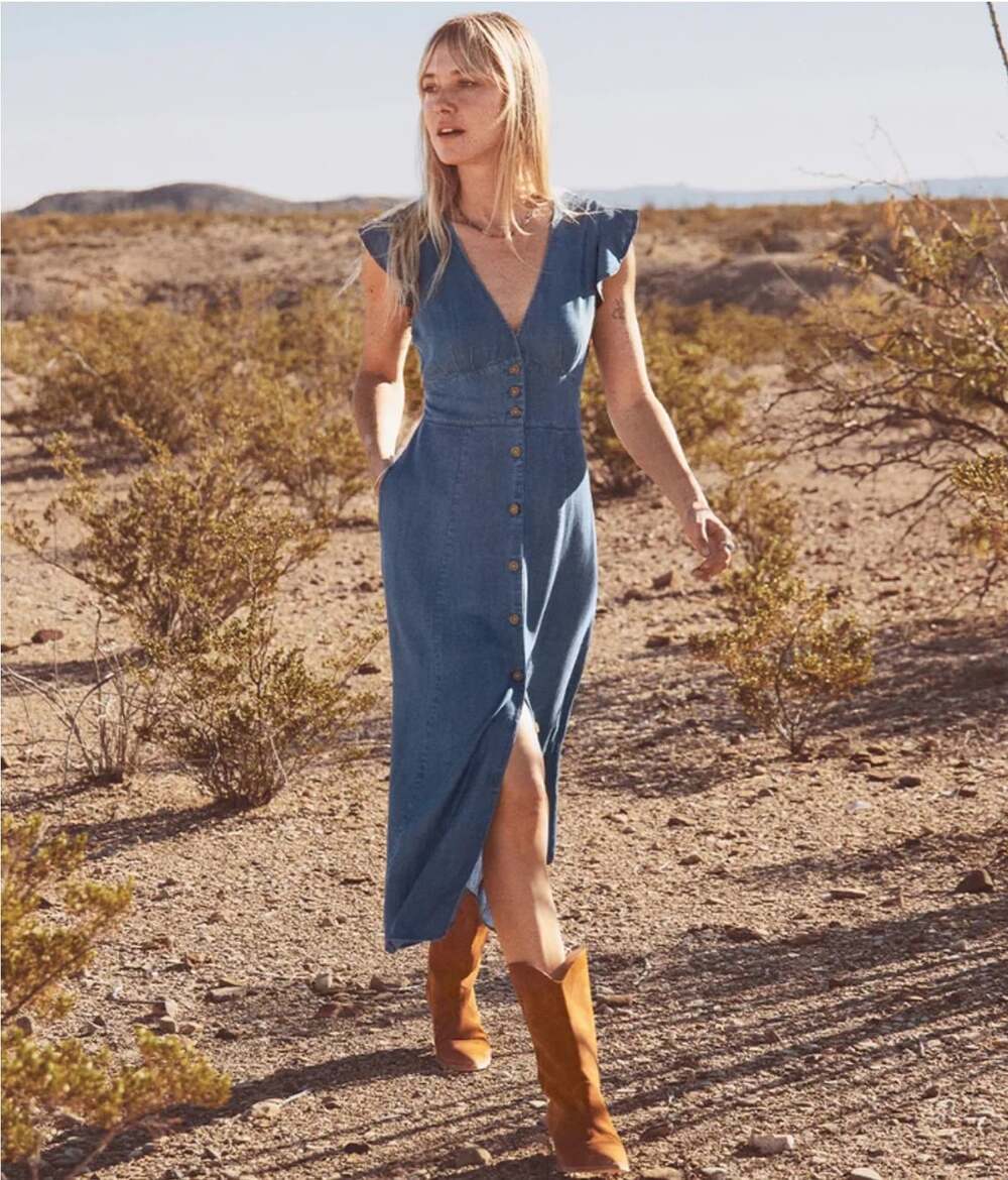Marine Layer Camila Linen Blend Midi Dress Medium Wash Size XL